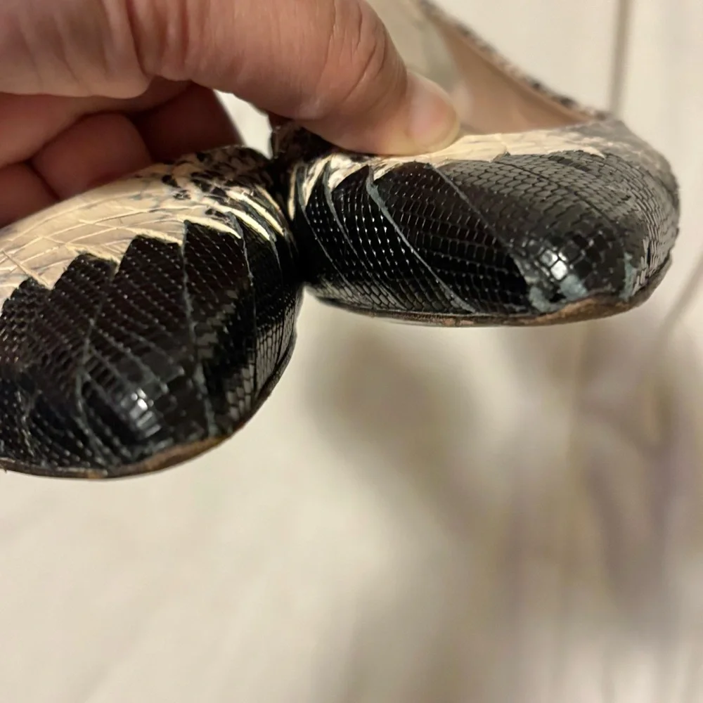 Tory Burch Black and Cream Snakeskin-Print Pointed Toe Flats - Picture 7 of 10